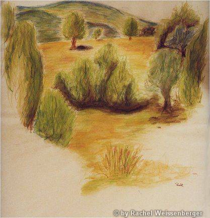 Landscape around Siegen, Watercolour pencils on paper,