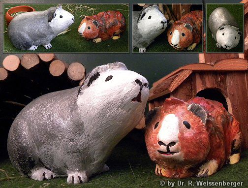 Guinea Pigs, Pottery, painted with acrylics,