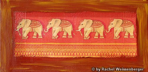 Elephants III, Acrylics, paper napkins and varnish on canvas,