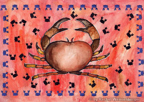 Crab, Collage and watercolour on hand-made paper,