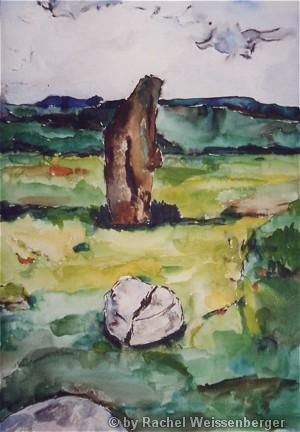 Standing stone , Isle of Arran, Watercolour with ink on paper,