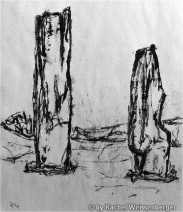 Standing Stones, Isle of Arran, Kohle auf Papier,