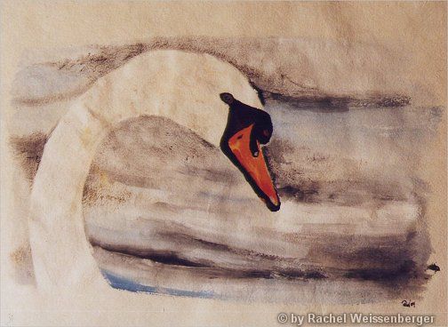 Swan, Acrylic watercolours on hand-made paper,